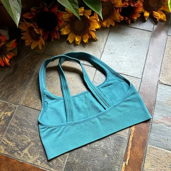 Athleta Rib-knit Criss-cross Bra Top in Teal (NWOT) - Picture 2 of 6